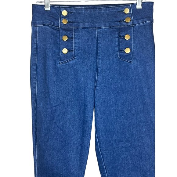 Forever 21 denim jeans US 29 CA 29 sailor jeans 8 buttons straight legs dark blu - Picture 2 of 11